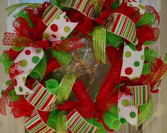 Christmas Wreath / Holiday wreath / Deco Mesh Wreath / Front Door Wreath / Christmas Decor / Wreath
