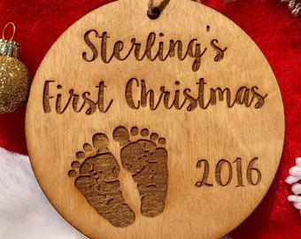 Personalized Baby's First Christmas Ornament - Baby Footprints, Wood Ornament, Baby Gift, Baby Shower, Baby Girl, Baby Boy, Newborn Keepsake