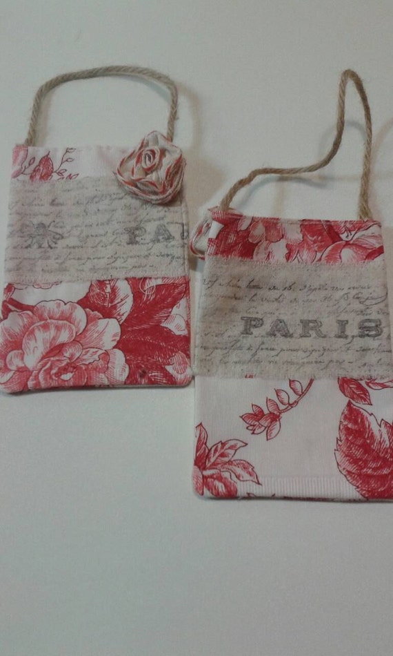 red toile shabby chic gift bags set two 4x6 fabric gift red toile shabby chic gift bags set two 4x6 fabric gift