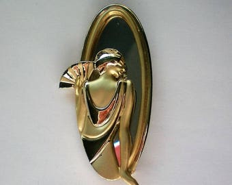 Art Deco Style Lady in Looking Glass Pin by AJC - 5346
