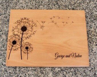 Personalized Custom Cutting Board Dandelions Wedding Anniversary Gift Bridal Shower Gift Housewarming Kitchen Art Home Decor