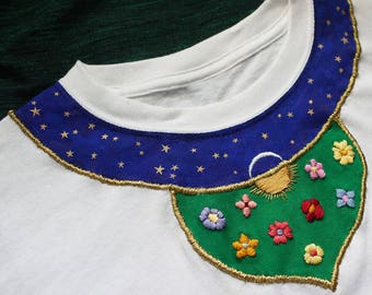 Hand-embroidered T-shirt ~ Earth Meets Sky