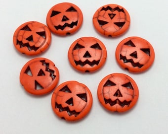 8 Pumpkin Beads, Halloween Beads, Jack-O-Lantern Beads (1-1299)