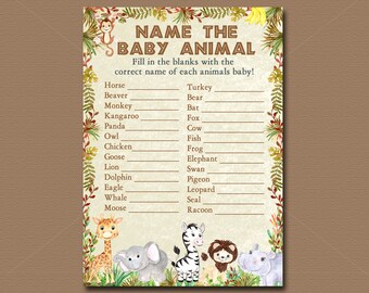 Jungle Animals Baby Shower Game, Name The Baby Animals Game Printable, Safari Baby Shower, Jungle animals baby shower Instant Download 017