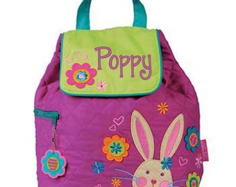 Personalised/ Stephen Joseph Quilted Backpack/ Children and Toddler Backpack/Rucksack/Nursery Bag/Nappy Bag/Bunny +FREE Keyring