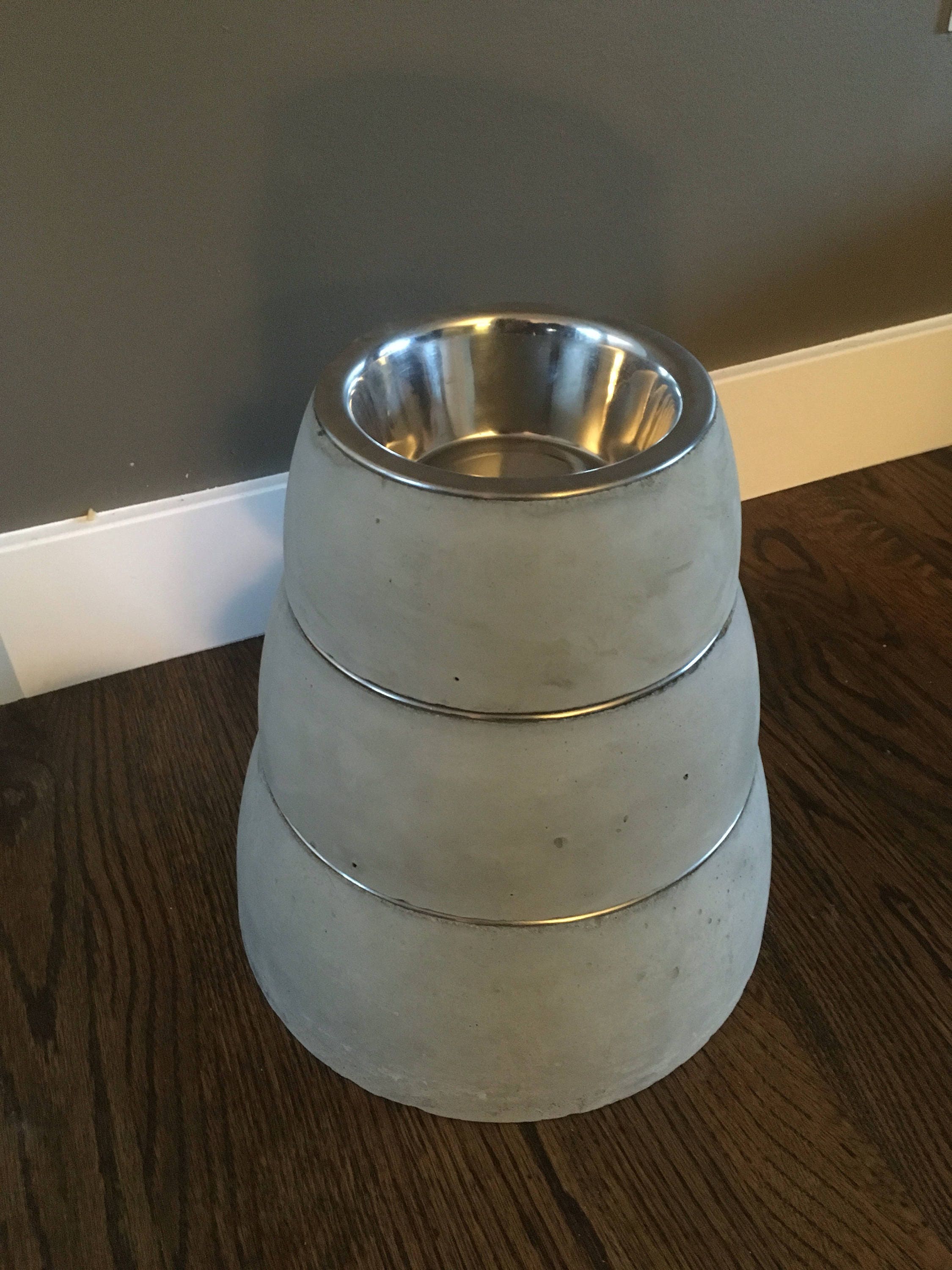 Concrete Dog Bowl w/ Stainless Steel Interior Dish Food Safe