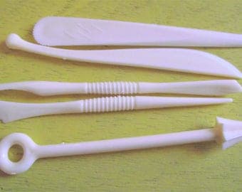 POLYMER CLAY FONDANT Tools,Clay Sculpting Tools,Fimo Tools,Polyform Tools,Baking Supply,5 Piece Fondant Clay Tool Set,Craft Supply Tool