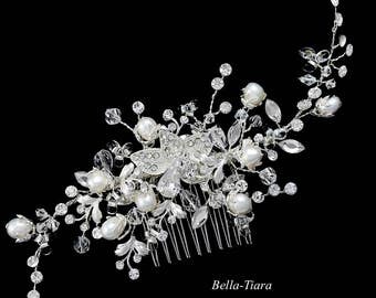 pearl bridal comb, Crystal wedding hair clip, bridal hair comb, bridal ivory pearl hair vine, crystal hair vine, bridal comb, wedding comb