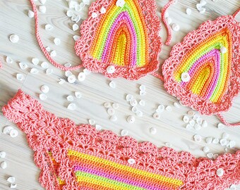 Crochet Bikini Colourful Pattern Crochet Bikini Top Crochet Pattern Bikini Bottom Crochet Swimsuit Swimwear Beachwear Beach Fashion Top