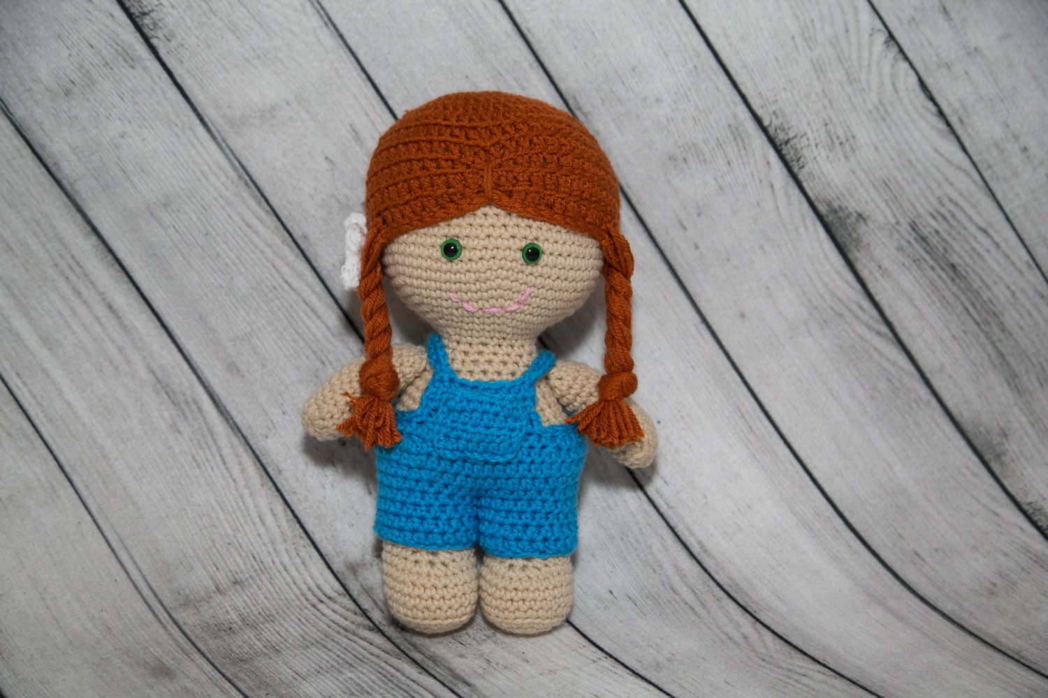 Crochet Doll/Red Haired Doll/Doll with Pigtails/Blue