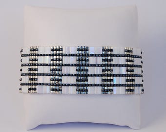 Tila bead cuff bracelet Pearl White Miyuki Tila beads Japanese seed beads, hand woven, beaded bracelet,