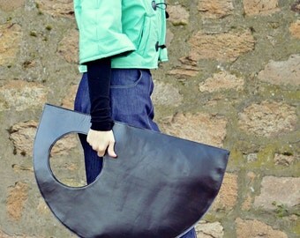 Genuine Leather Bag TLB01, Extravagant Black Leather Bag, Black Tote, Large Leather Tote
