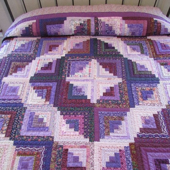 on-sale-purple-log-cabin-quilt-amish-quilt-patchwork-quilt