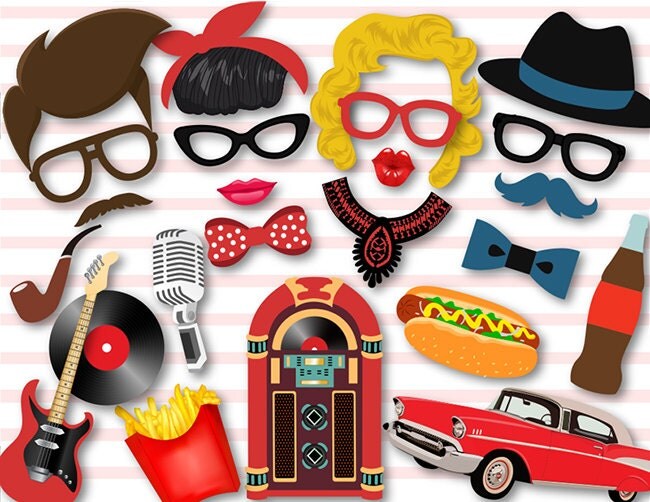 Instant Download 50's Photo Booth Props 1950s Party