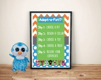 Adopt-a-Pet Process Sign - Beanie Boo Party, Digital File
