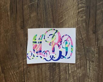 Monogram lily pulitzer decal // yeti, lowball, sticker, sorority, printed vinyl, lily pulitzer, initials, vinyl, personalized, custom