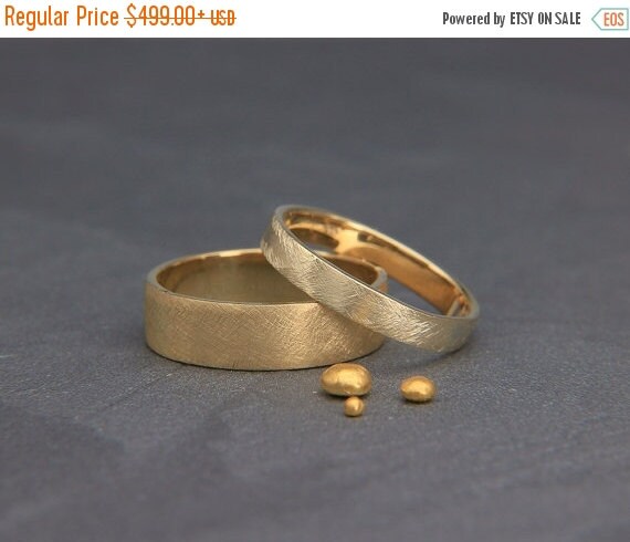Christmas SALE Solid gold rustic wedding bands by AverieJewelry