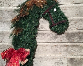 Horse head wreath, green horse wreath, decorative horse wreath