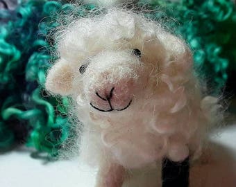 Needle felting kit,needle felted sheep and lamb, wool curls, natural wool roving , beginners felting kit, miniature felting sculptures