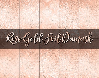Rose Gold Foil Damask Digital Paper - rose gold foil, rose gold, gold foil, damask, planner digital paper, gold backgrounds, gold metallic