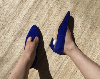 Cobalt Blue Suede Arabian Tassel Pumps | 80s vintage | pumps | low heels | Working Girl | Designing Women | size 6 | size 7