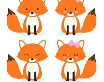 Fox clip art, woodland animals clipart, forest animals clip art, Commercial Use Clip Art, 4 PNG Images, Instant Download