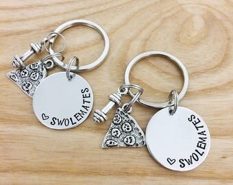 Swolemates keychain, Weight lifting keychain, Exercise keychain, Fitiness keychain, Gym buddies, Hand stamped Keychain, gift for friends