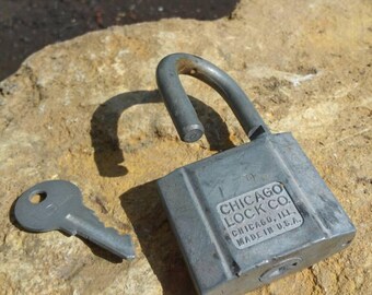 Vintage Padlock & Key by Chicago Lock Co.