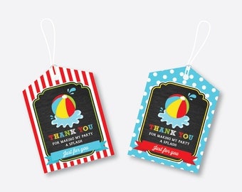 Instant Download, Beach Ball Favor Tags, Beach Party, Pool Party, Beach Birthday Tags, Thank You Tags, Gift Tags, Red, Chalkboard (CKB.108)