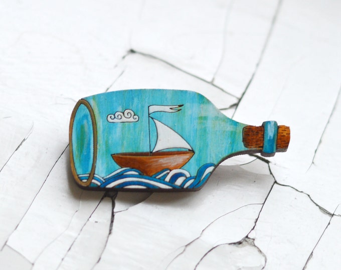 the dream about the sea ~ Wooden brooch is covered with ECO paint ~ Laser Cut ~ 2017 Best Trends ~ Fresh Gifts ~
