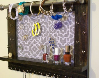 Organisateur Mural Pour Bijoux - À Double Niveau Avec Crochets - Pour Colliers, Boucles D'oreilles, Bagues - À Coller Ou Fixer