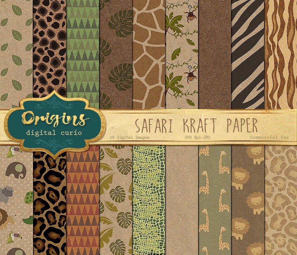 Safari Kraft Digital Paper Jungle Safari Backgrounds Baby