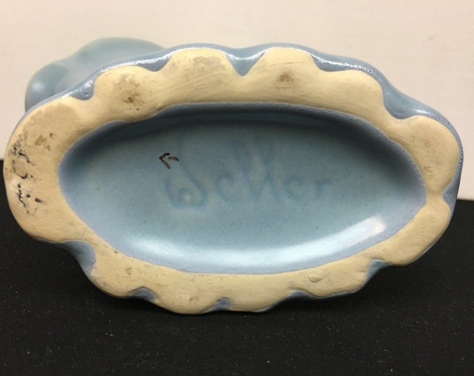 Storewide 25% Off SALE Antique Baby Blue Weller Cornucopia Pottery Vase Featuring White Raised Floral Designs