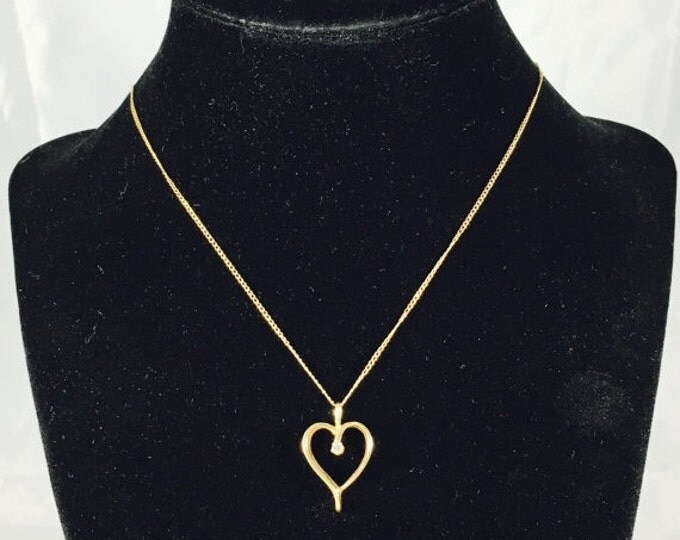 Storewide 25% Off SALE Vintage 14k Gold Faceted Diamond Heart Pendant And Necklace Set Featuring Elegant Design Accents