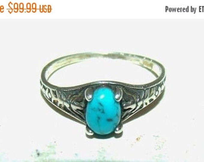 Storewide 25% Off SALE Vintage Southwestern Sterling Silver Turquoise Designer Cocktail Ring Featuring Enscribed Baguette Design