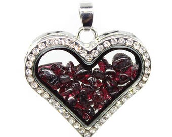 Garnet Glass box frame heart-shaped diamond crystal pendant, Wholesale Crystal Locket Supply,35x30mm,BC1-49