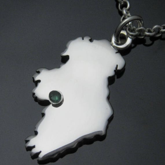 ON SALE - Silver Hand-cut Irish Map - Map of Ireland - Personalised Stone-set Silver Irish Map - Irish Jewelry