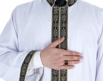 Zeysan Muslim Long Kurta XS, S, L, XL Islamic Mens Wear, Bordured Thobe, Galabiyya, Jubbah, islamic wear, Muslim Tunic, Cubbe