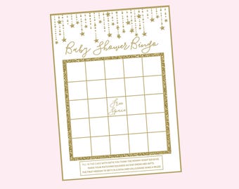 Gold Twinkle Baby Shower Bingo Game. Printable Baby Shower Game Gold Star Twinkle Twinkle Little Star Baby Shower. Instant Digital Download