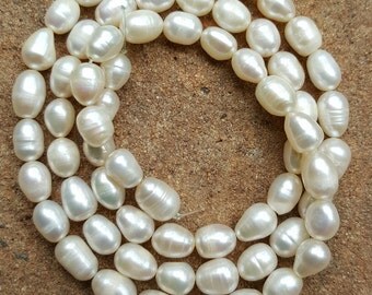 Freshwater Rice Pearls 5mm-7mm White x 45cm Strand