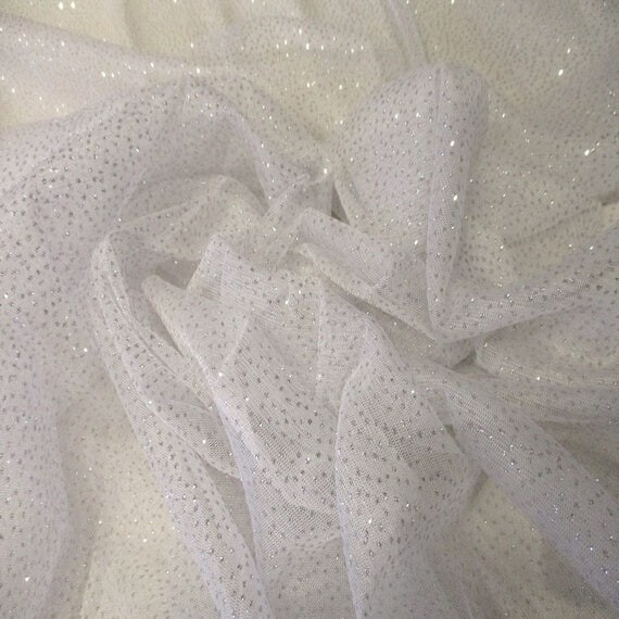 JN00615 White Swiss Dot Glitter Sparkle Mesh Soft Graceful Sheer