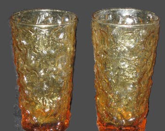 Vintage Yellow Amber Anchor Hocking Tumblers, Drinking Glasses, Home Decor, Collectible Glasses, Vintage Glassware, Water Glasses