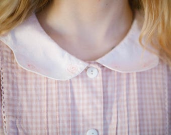 Vintage Embroidered Checked Dress / Vintage Cotton Dress