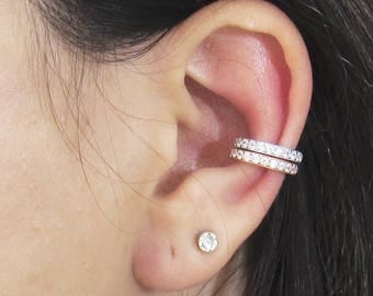 Sterling Silver Ear Cuff, CZ Pave Ear Cuff, 18K Gold Vermeil, Non Pierced Ear Cuff, Ear Wrap, Single Row CZ Ear Cuff