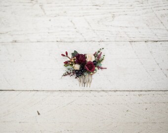 Mini Hair combs floral marshal burgundy flowers wedding comb bridal hair fashion accessories barn wedding woodland style