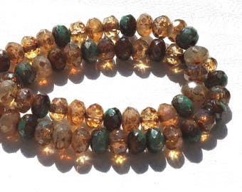 30 small Czech glass puffy rondelle beads, rustic earth tones picasso mix 3mm x 5mm faceted rondelles 53101