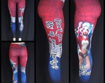 Daddy's little monster. Harley Quinn Leggings. Superhero leggings. Gym leggings. Women's leggings. Superhero leggings, leggings.