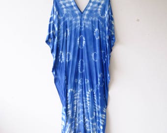 Shibori bird wing Maxi dress.A008 Indigo/Tie Dye/Caftan Maxi Dress/Beach Cover Up/Kaftan