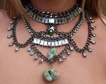 Green prehnite and water pearl crystal choker