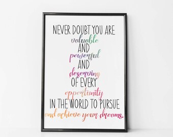 Hillary Clinton - To All Little Girls - Valuable, Powerful, Deserving Print - Concession Speech Print - Hillary Wall Art, Quote For Girls